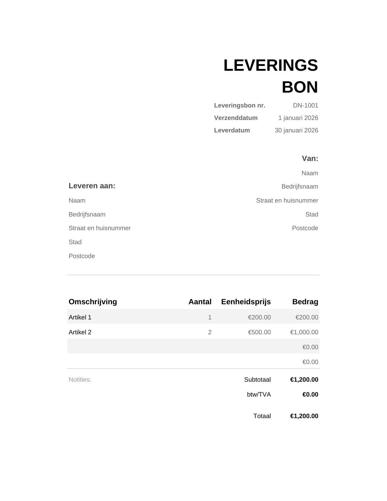 Leveringsbon Leveringsbon