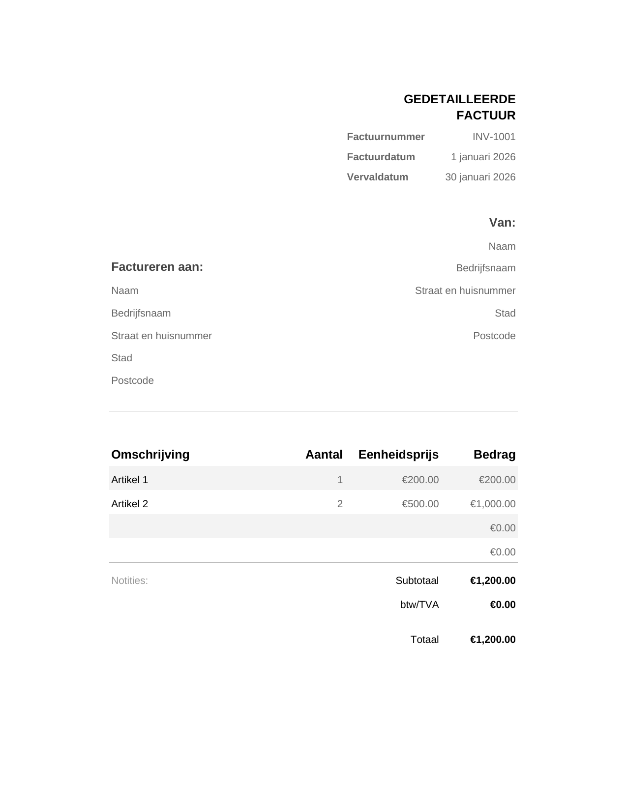 Gedetailleerde factuur Gedetailleerde factuur