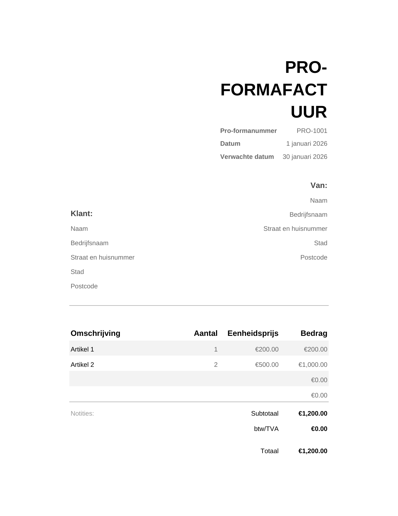 Pro-formafactuur Pro-formafactuur
