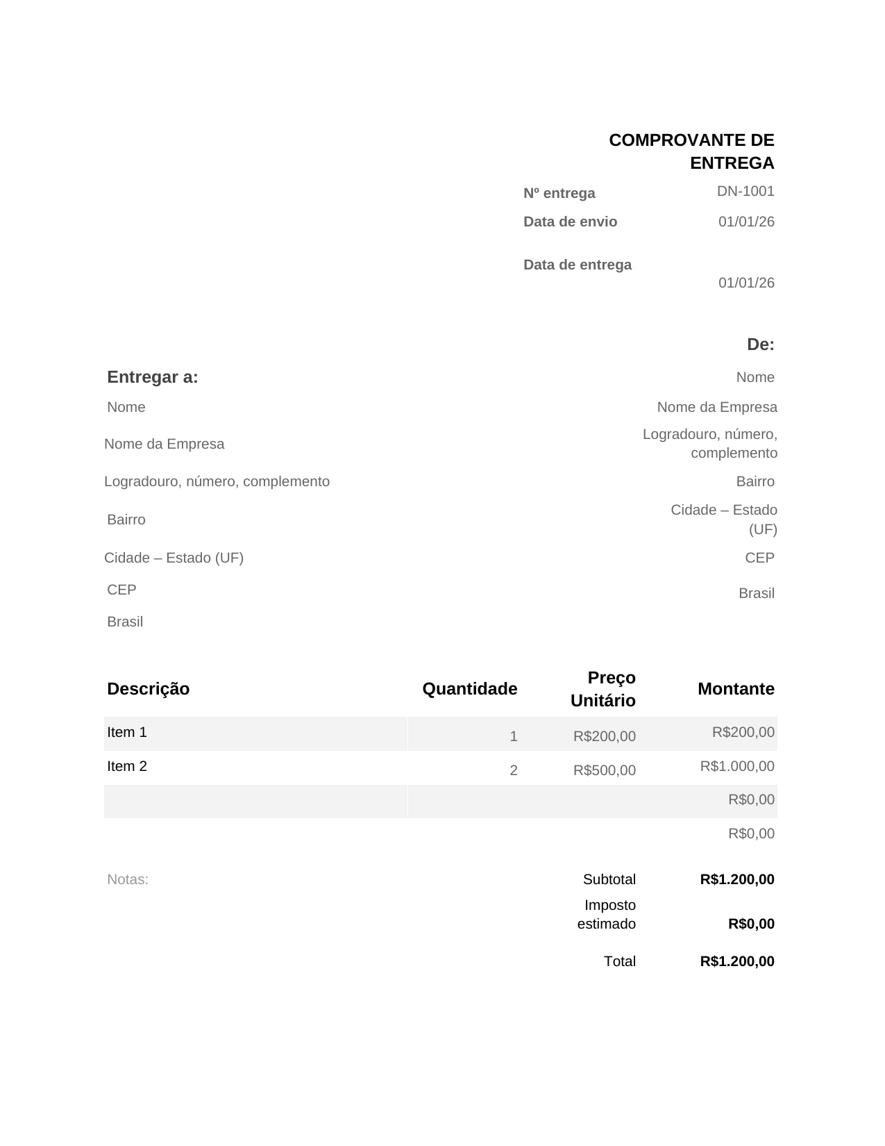 Comprovante de entrega Comprovante de entrega