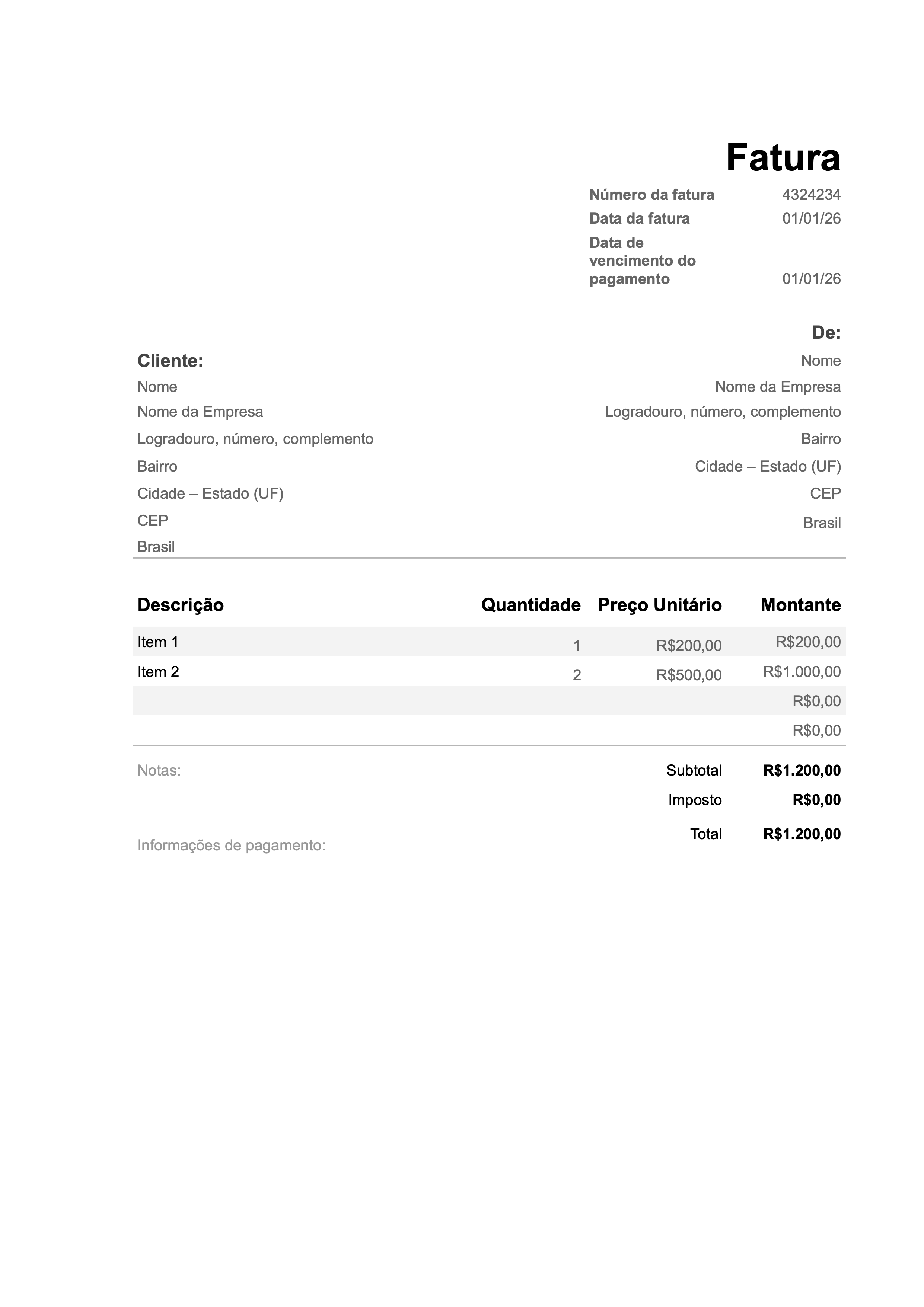 Prévia do modelo de fatura para Brazil