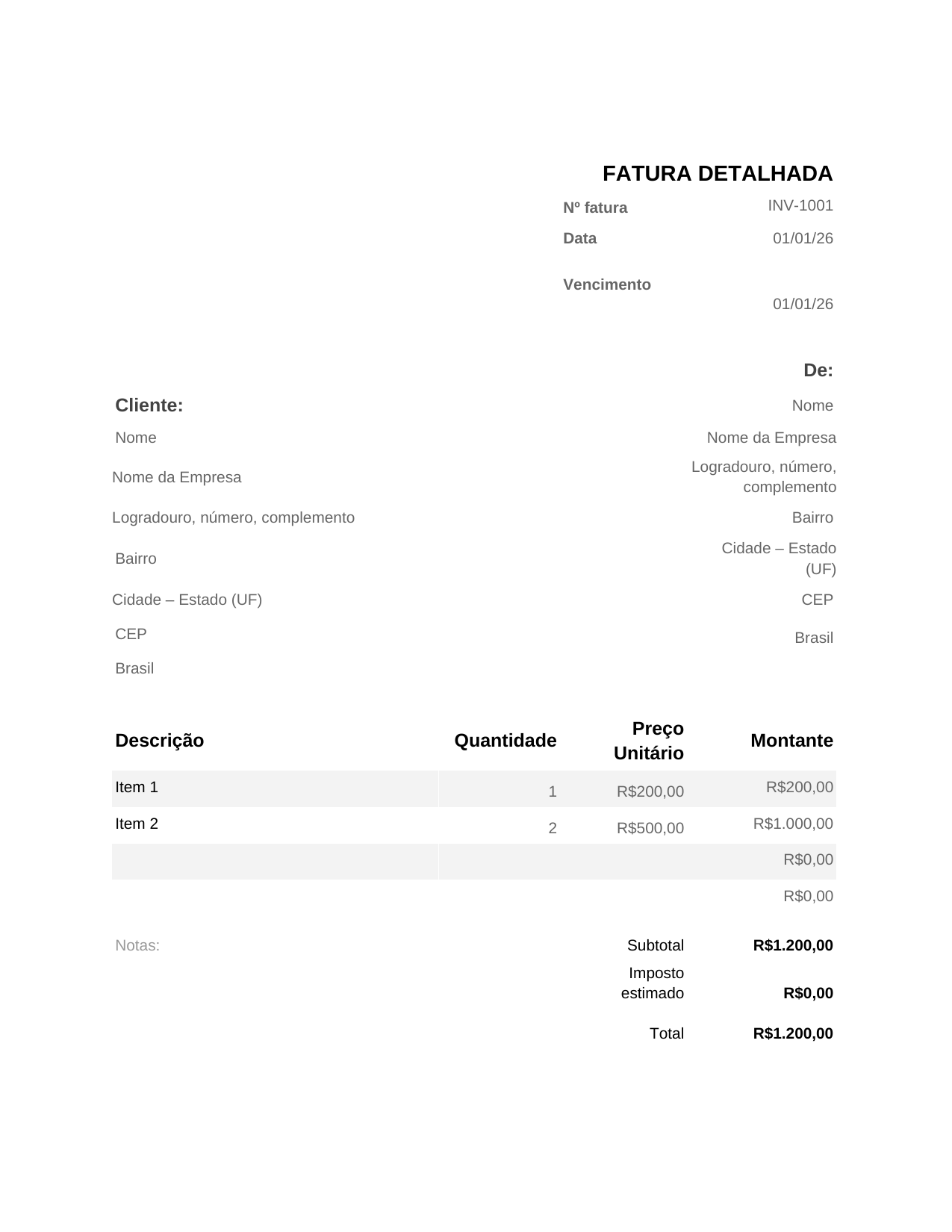 Fatura detalhada Fatura detalhada