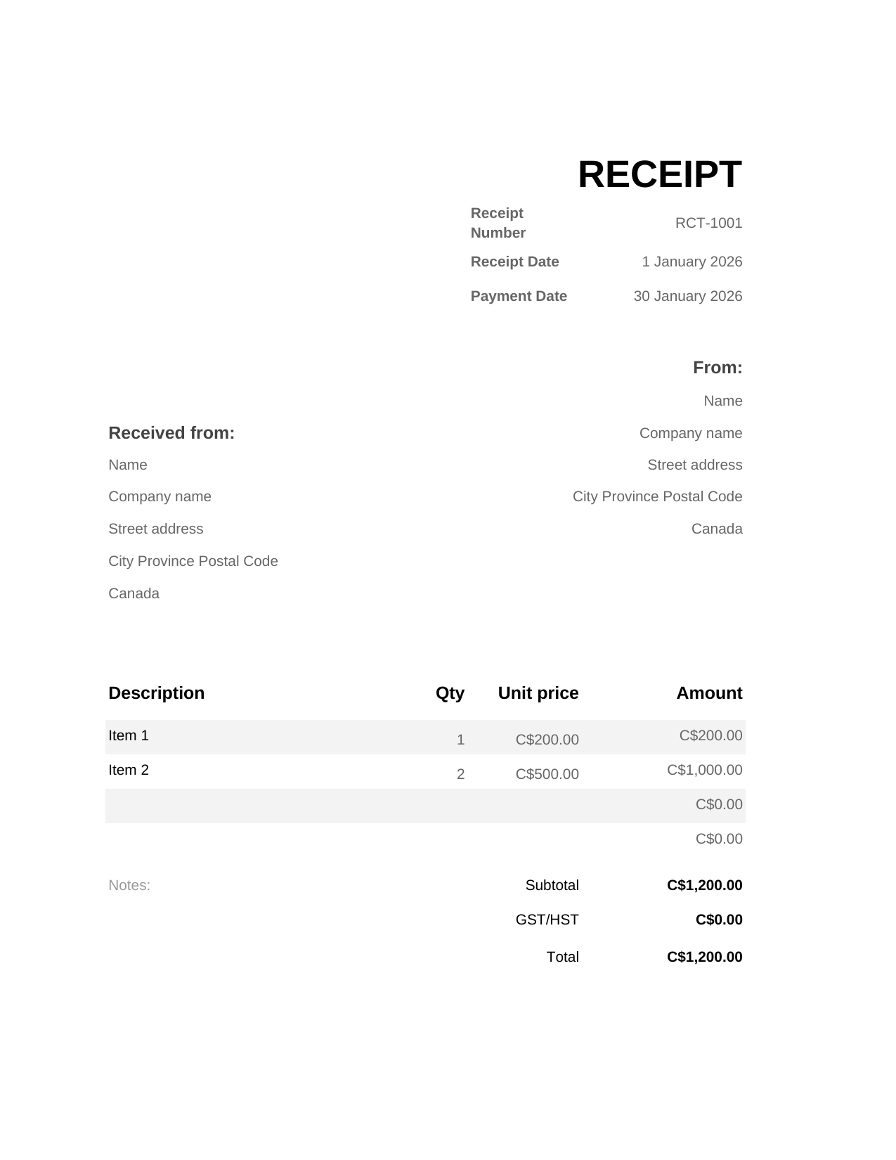 Receipt RECEIPT