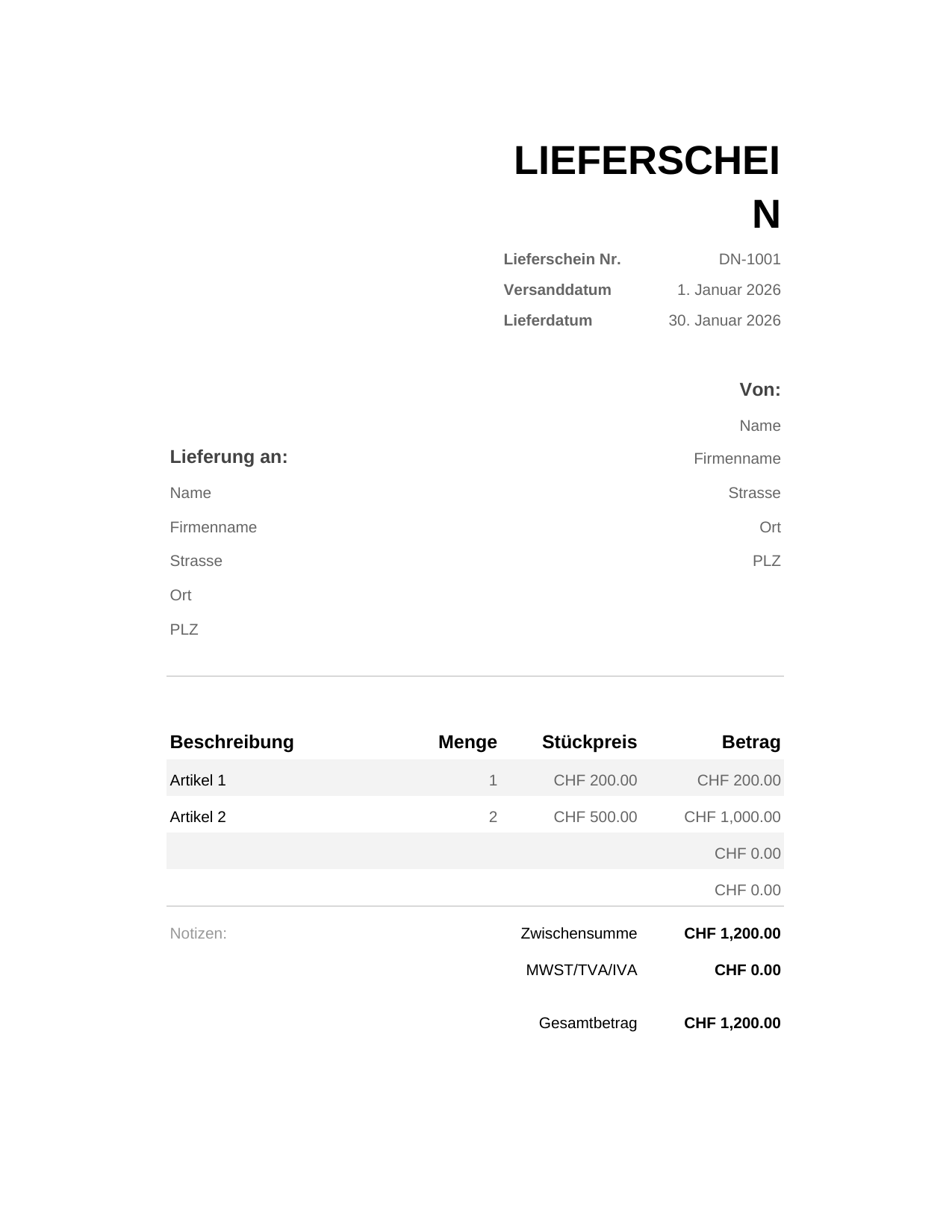 Lieferschein Lieferschein