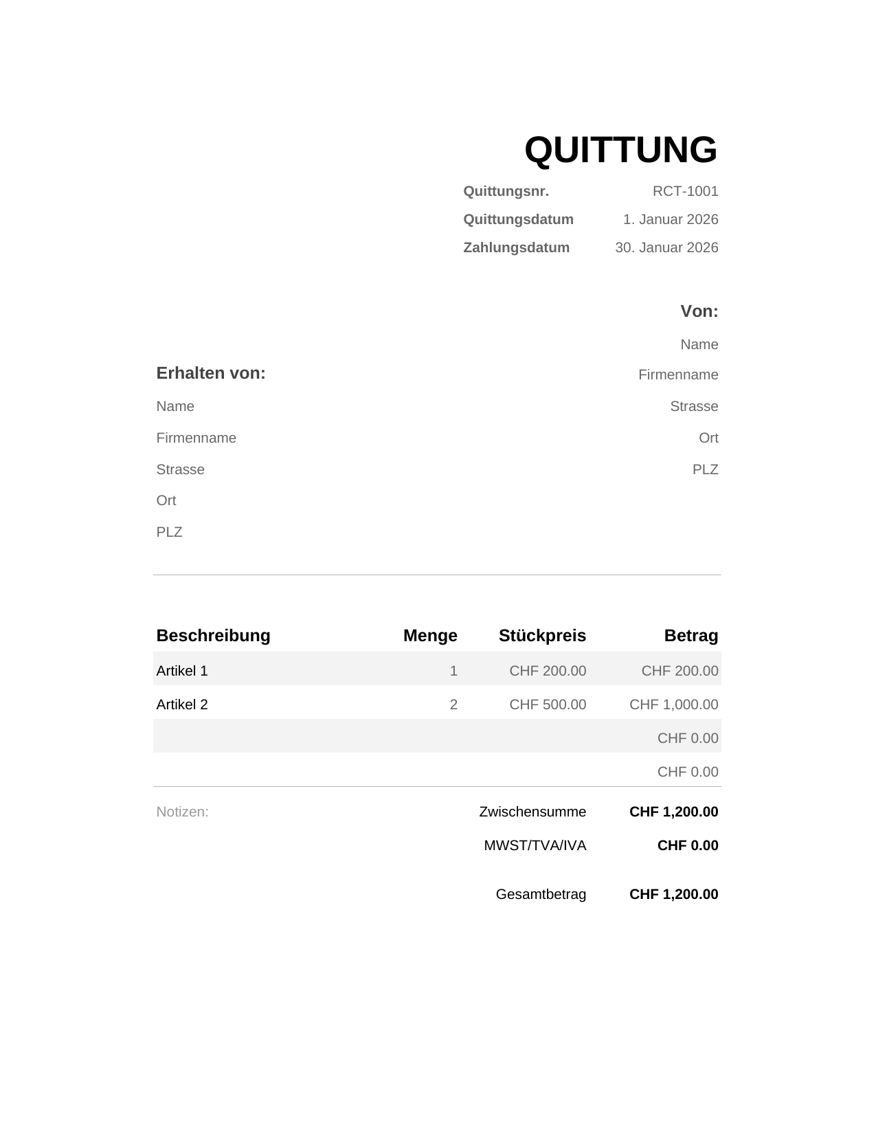 Quittung QUITTUNG