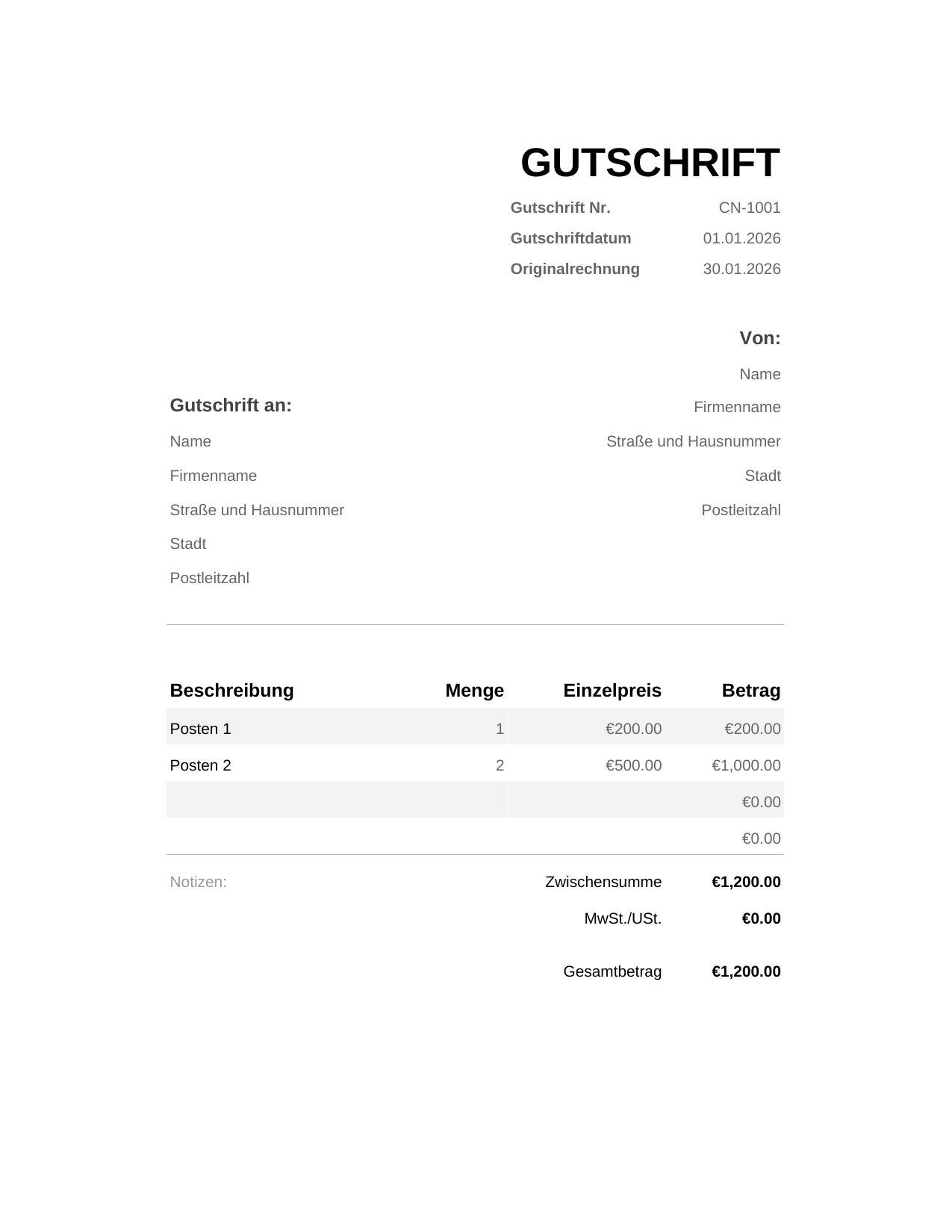 Gutschrift Gutschrift