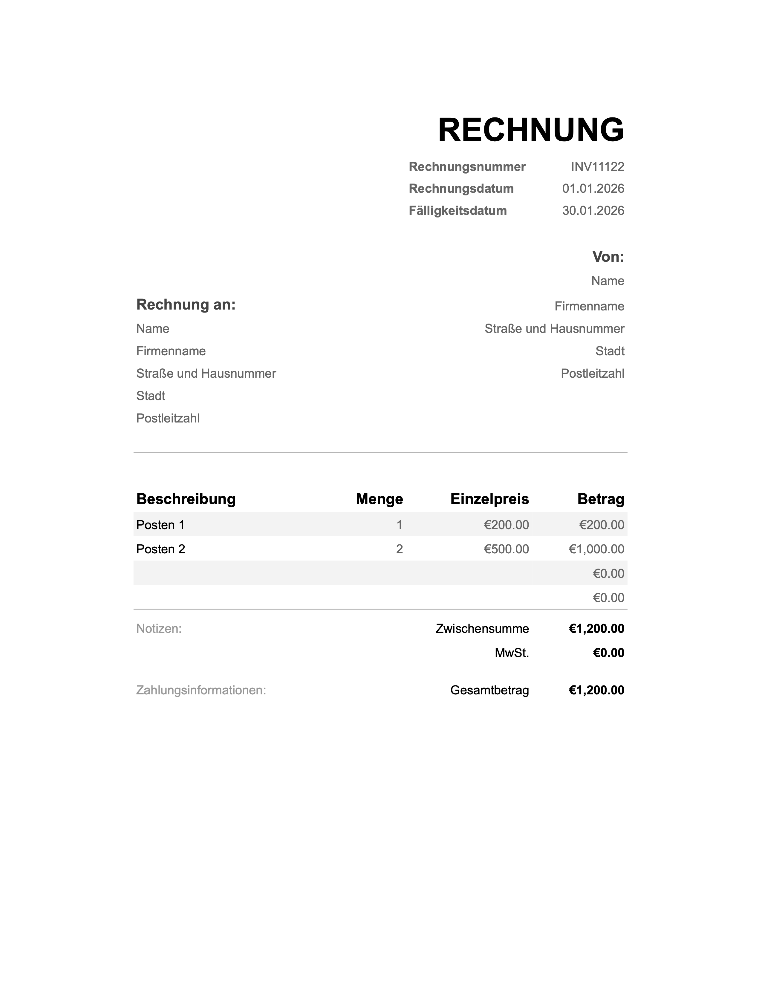 Vorschau der Rechnungsvorlage für Germany