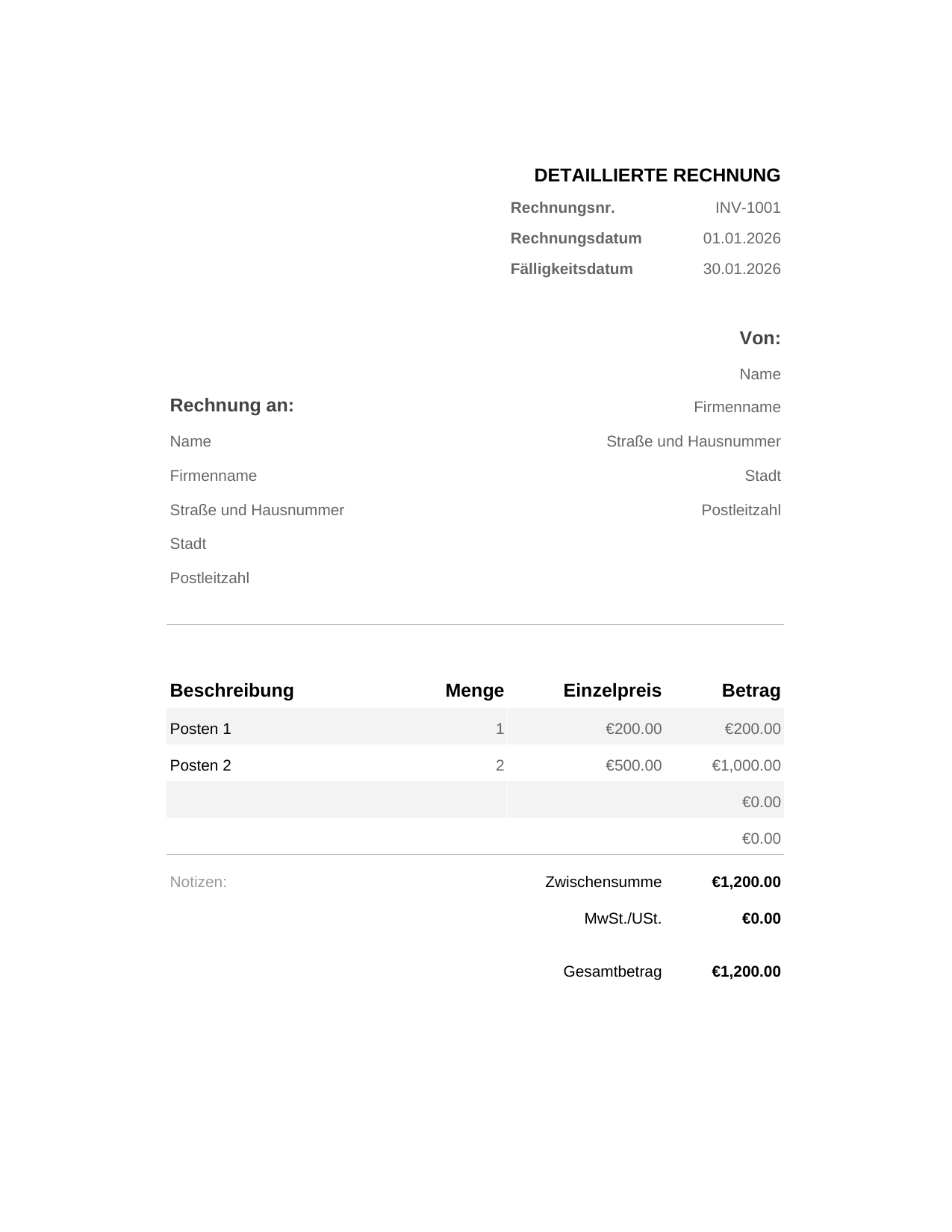 Detaillierte Rechnung Detaillierte Rechnung