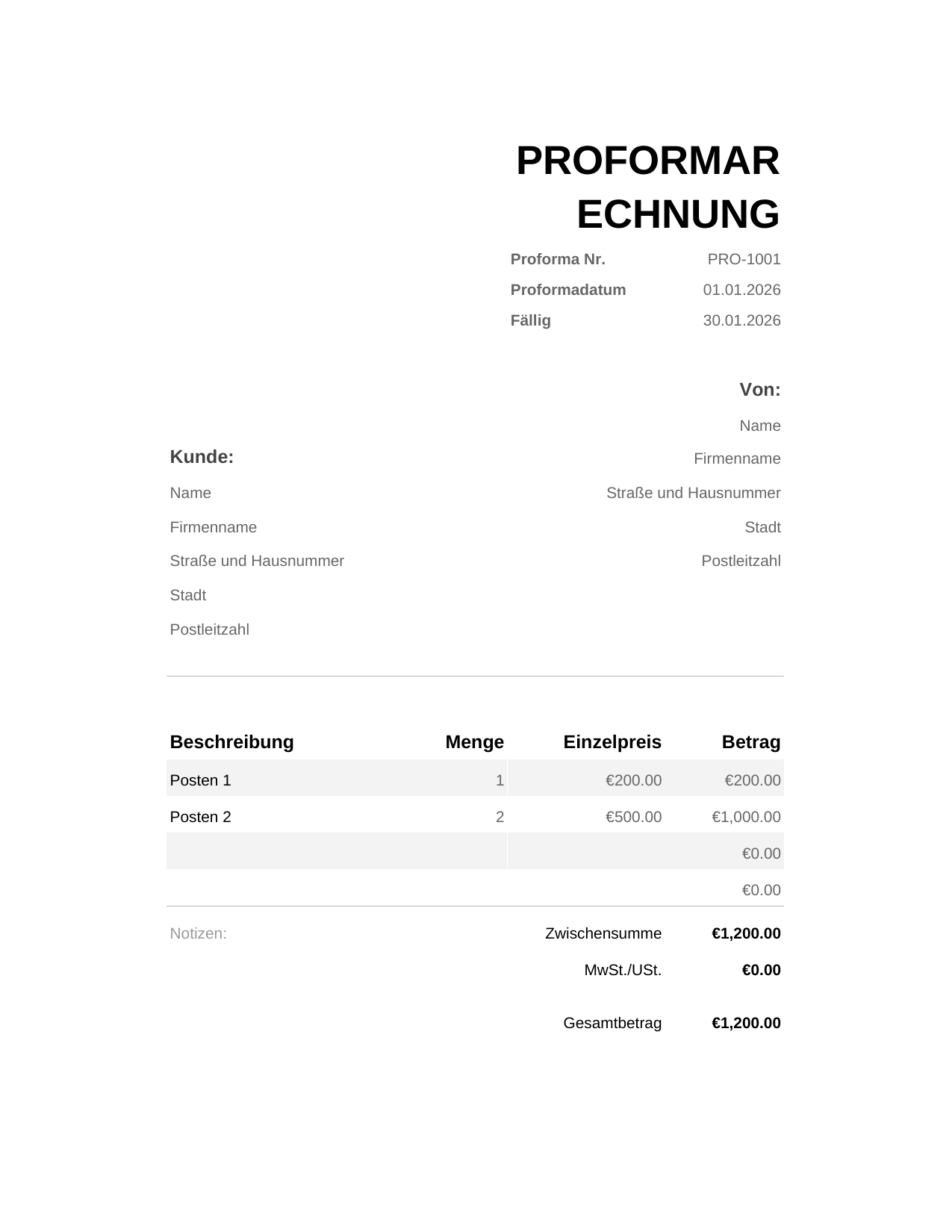 Proformarechnung Proformarechnung