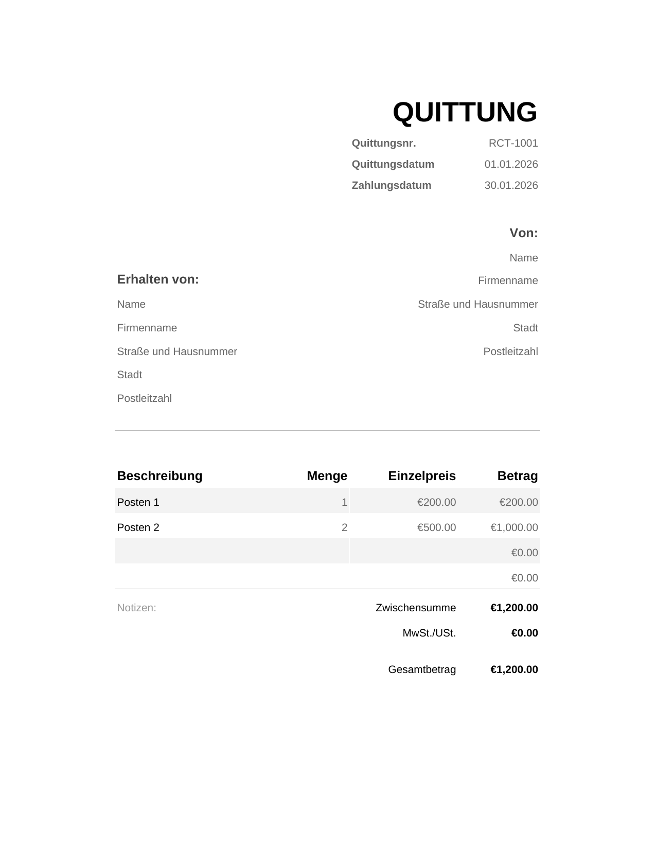 Quittung QUITTUNG