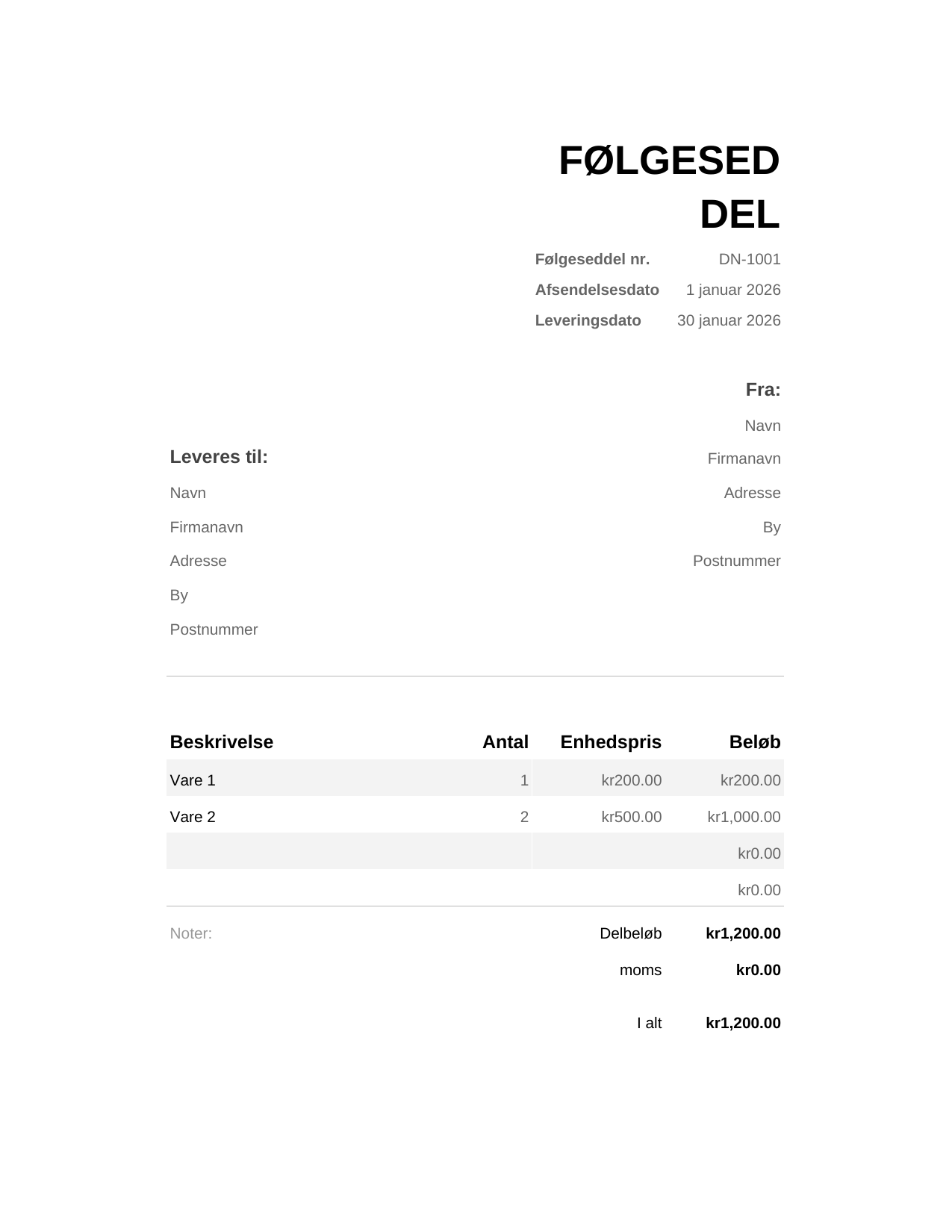 Følgeseddel Følgeseddel