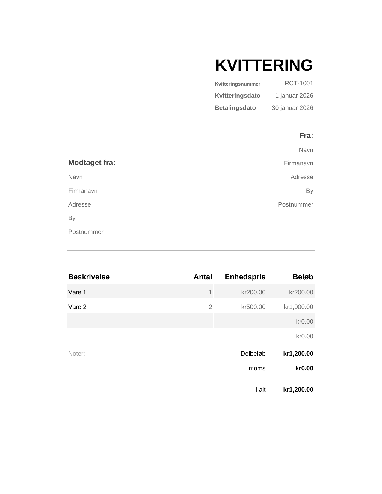 Kvittering KVITTERING