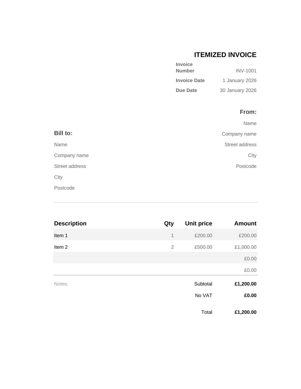 Itemized Invoice template preview