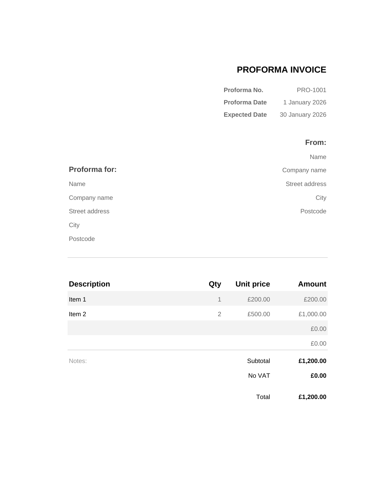 Proforma Invoice template preview