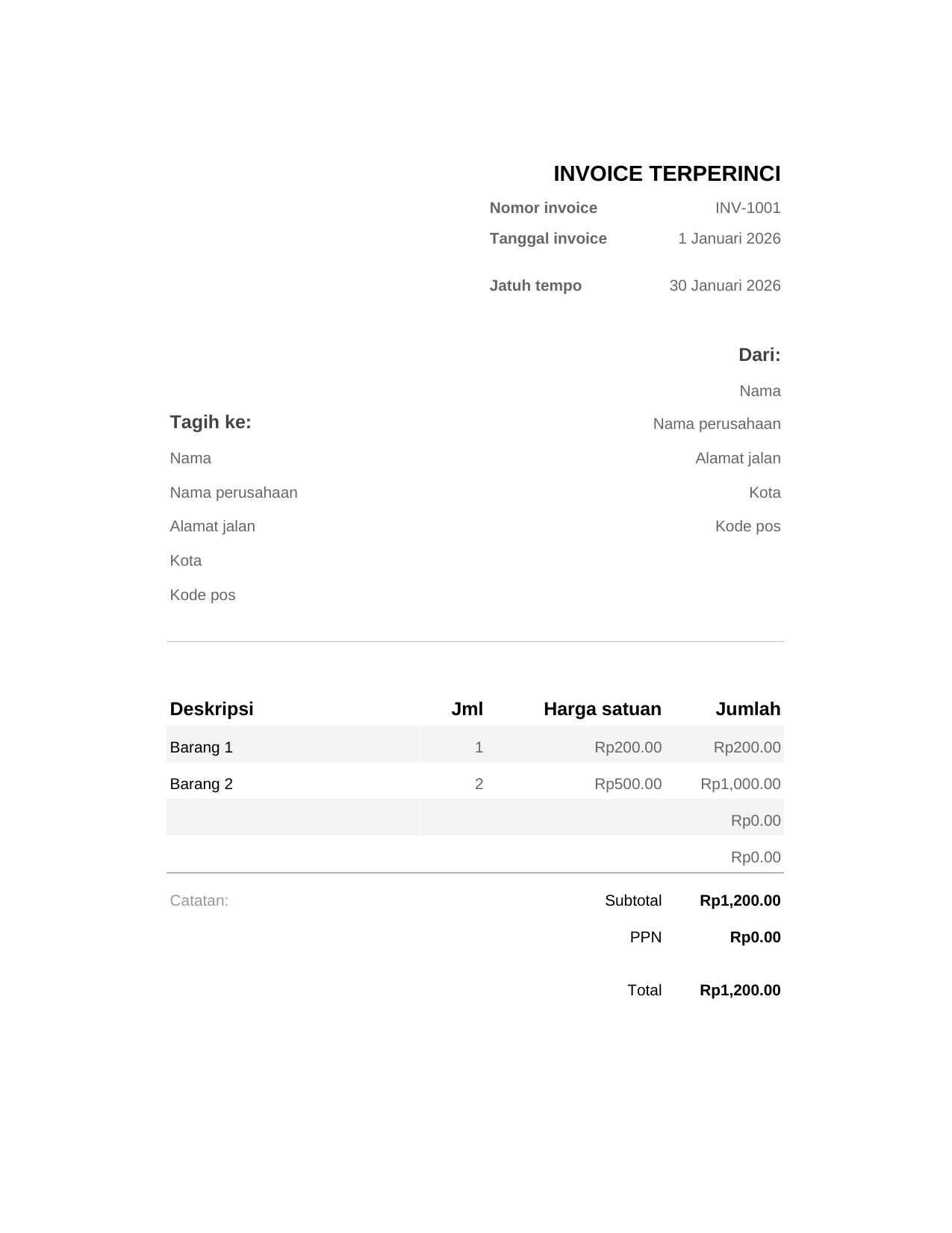 Invoice terperinci Invoice terperinci