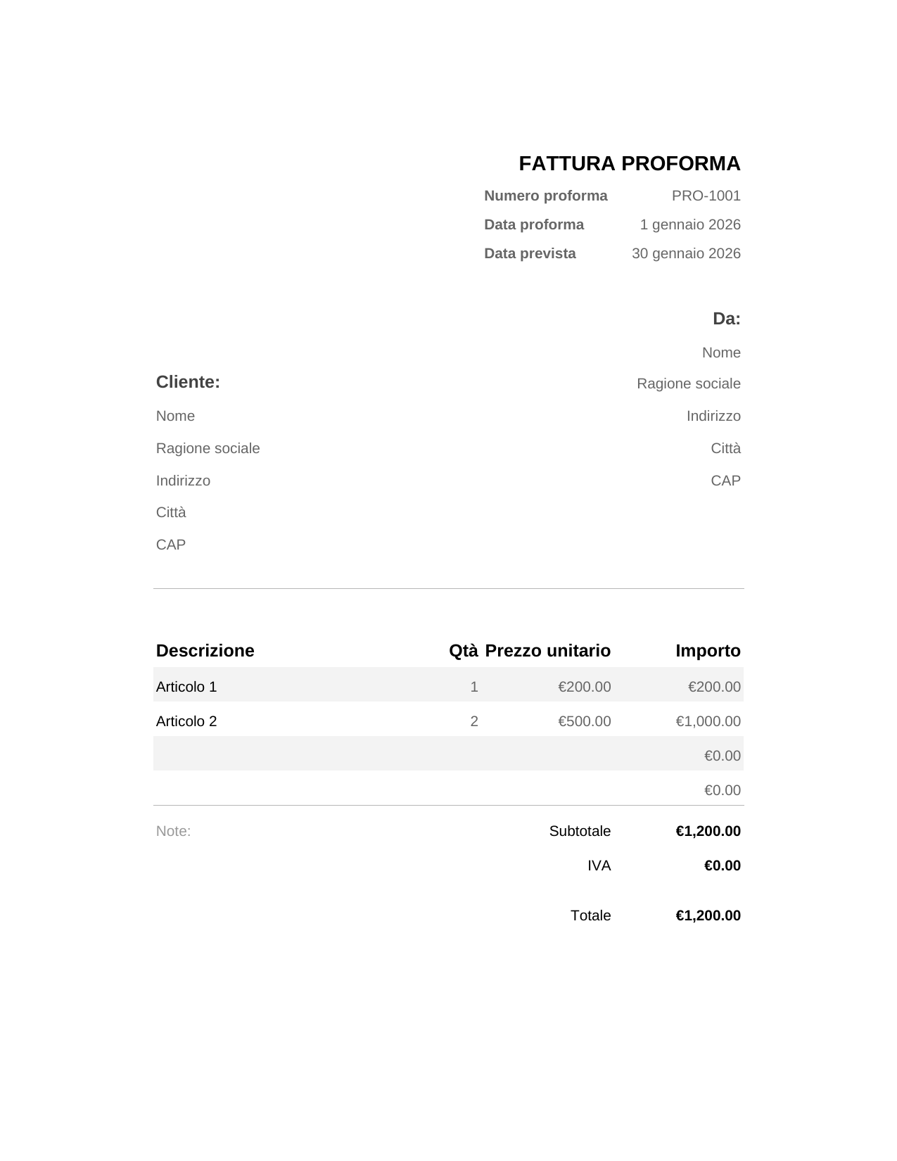 Fattura proforma Fattura proforma