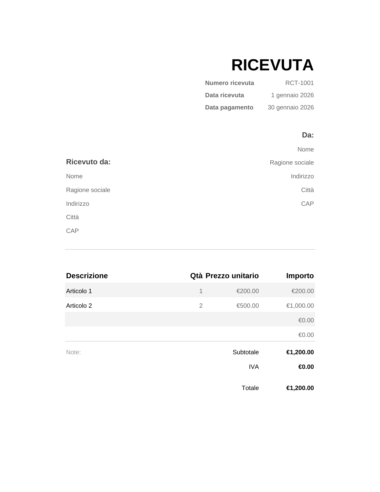 Ricevuta RICEVUTA