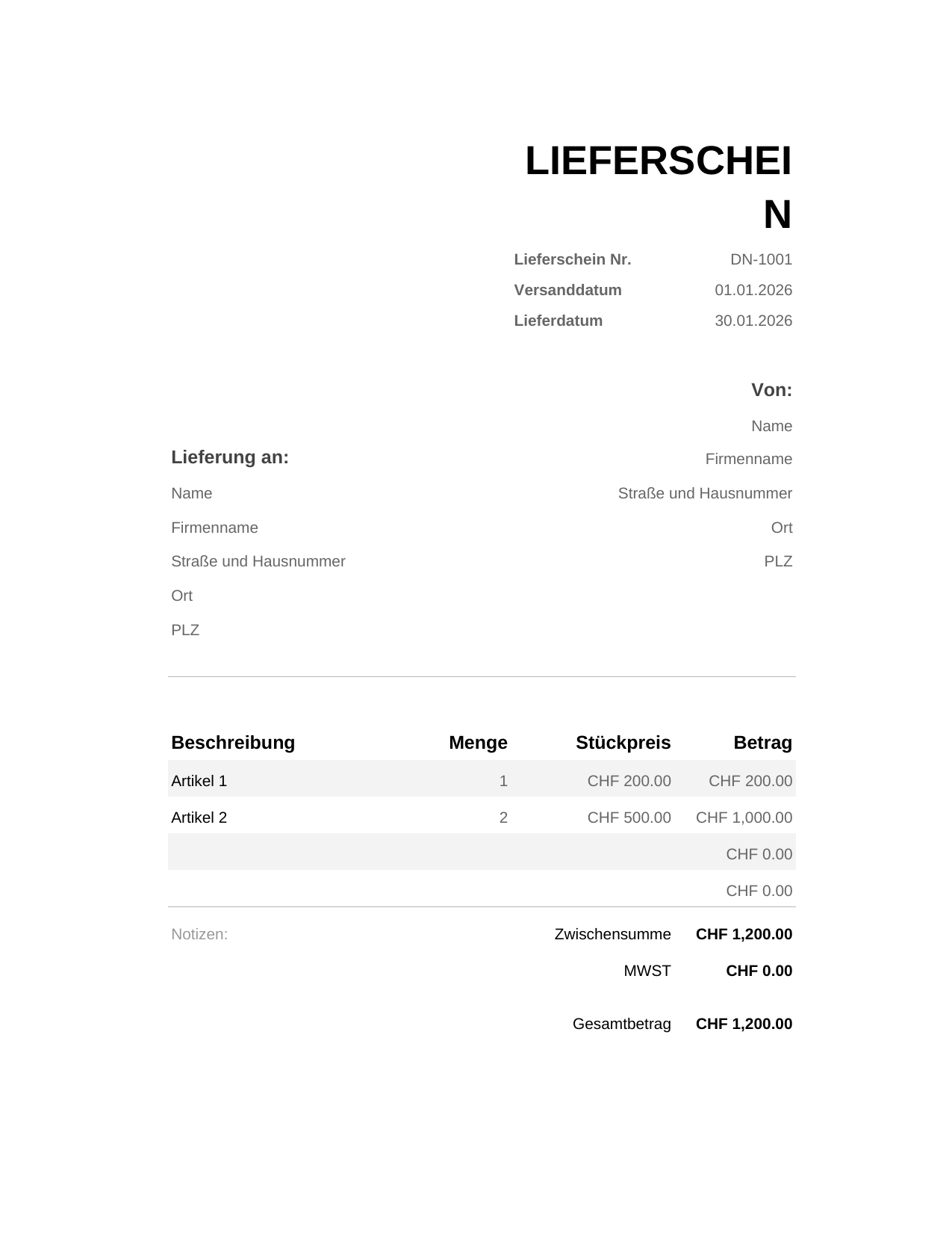 Lieferschein Lieferschein