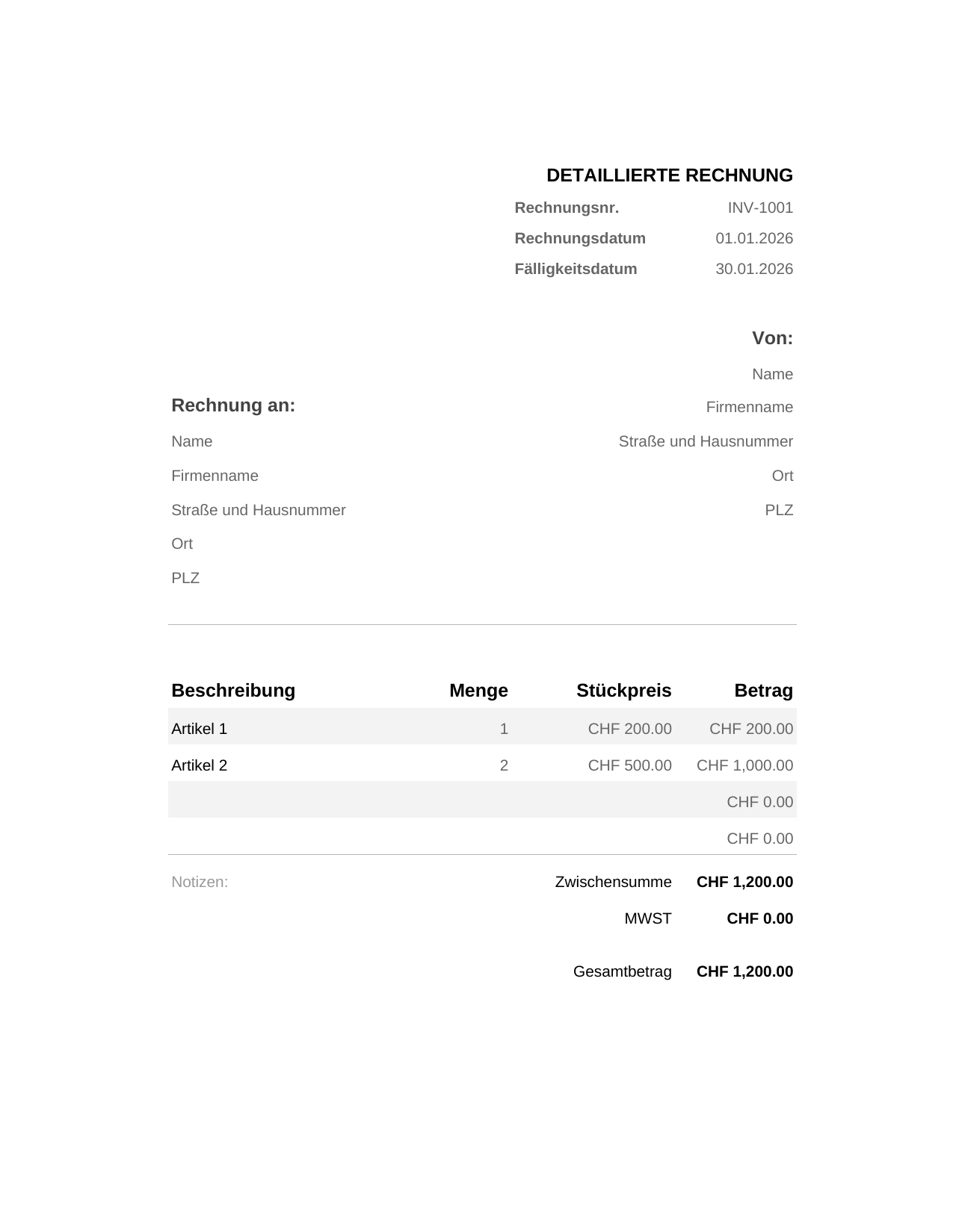 Detaillierte Rechnung Detaillierte Rechnung