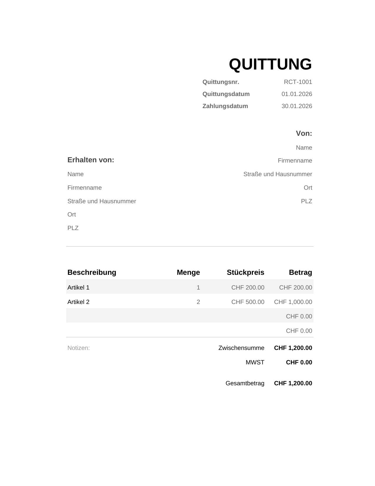 Quittung QUITTUNG
