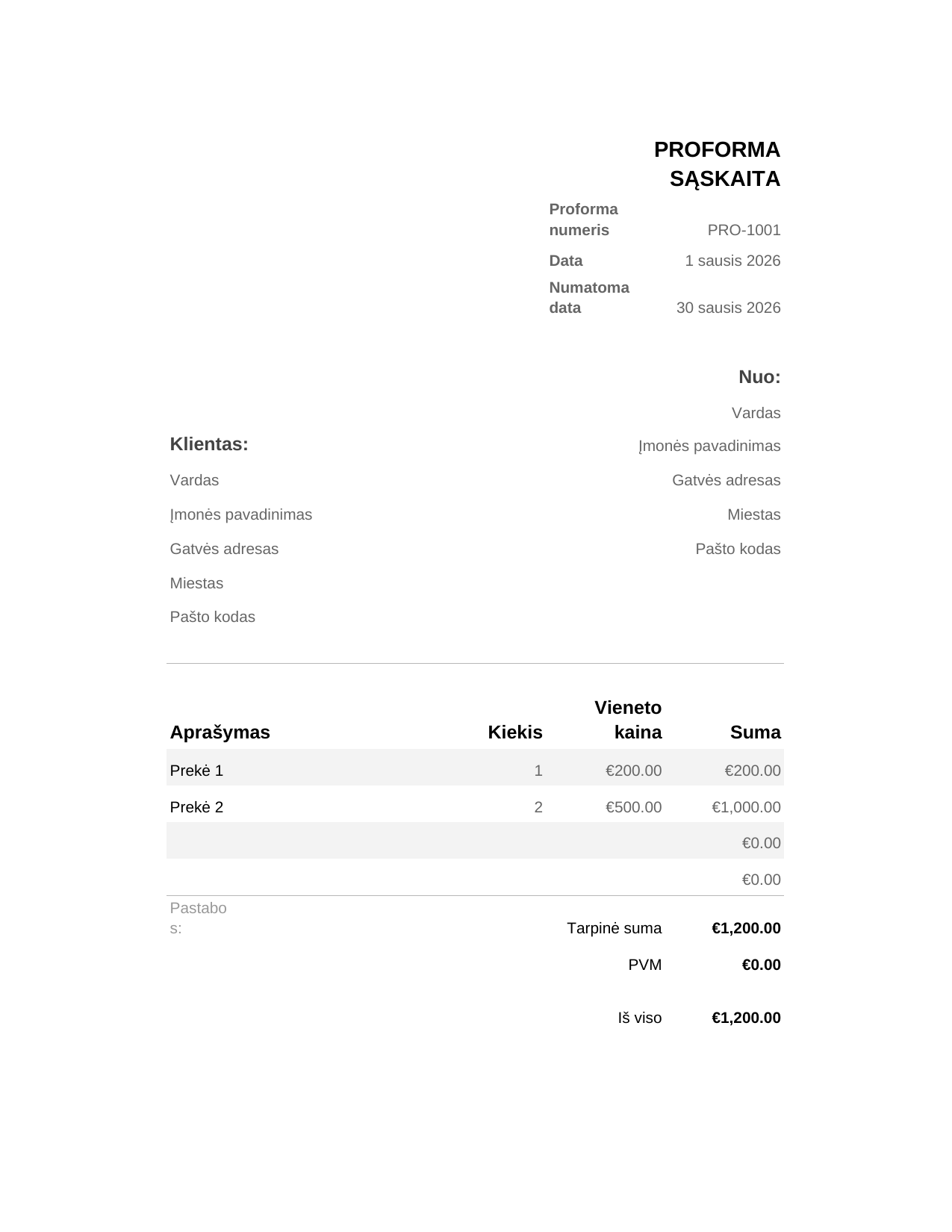 Proforma sąskaita Proforma sąskaita