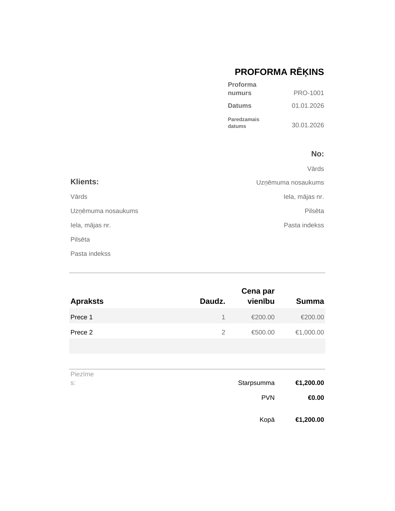 Proforma rēķins Proforma rēķins
