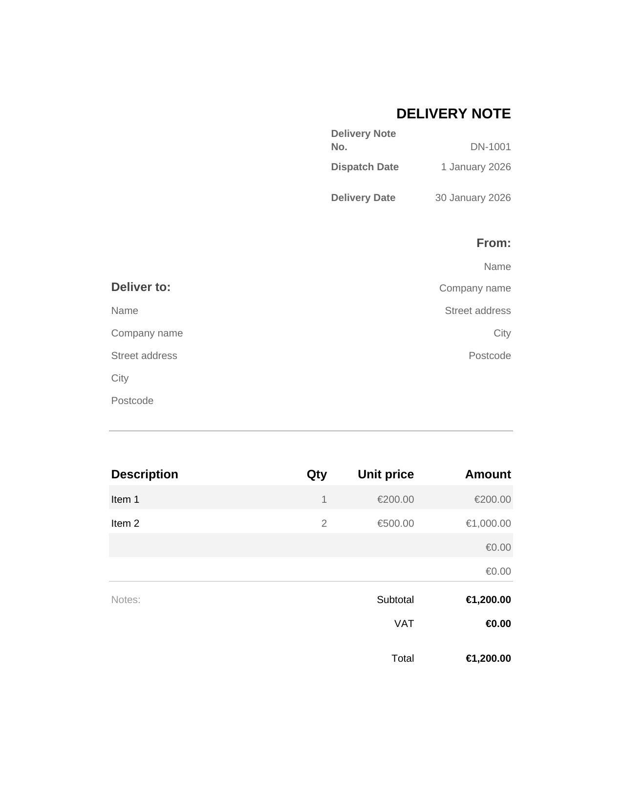 Delivery Note template preview