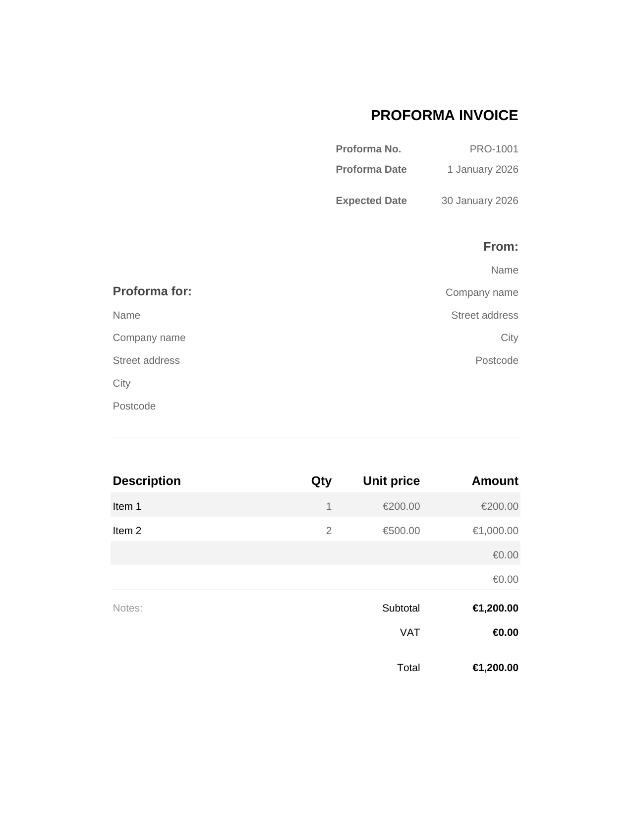 Proforma Invoice template preview