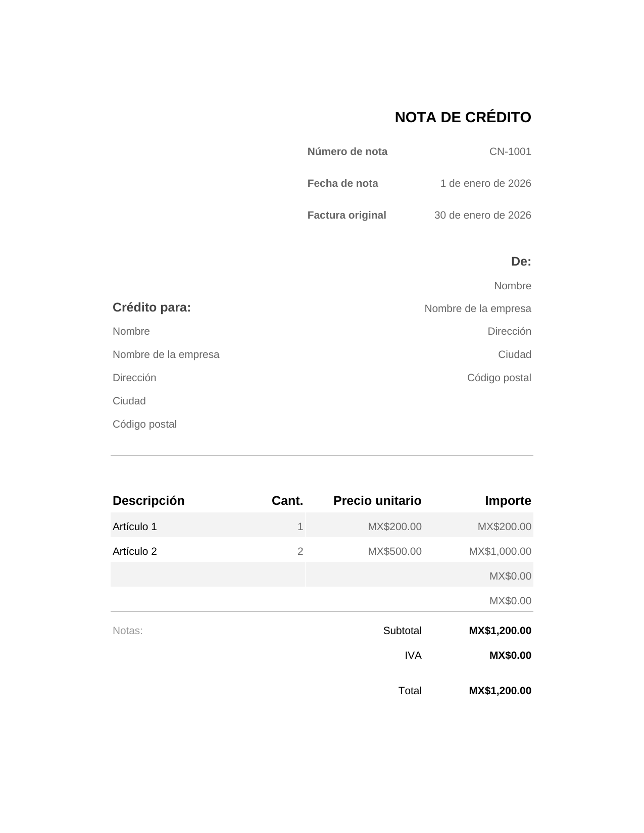 Nota de crédito Nota de crédito