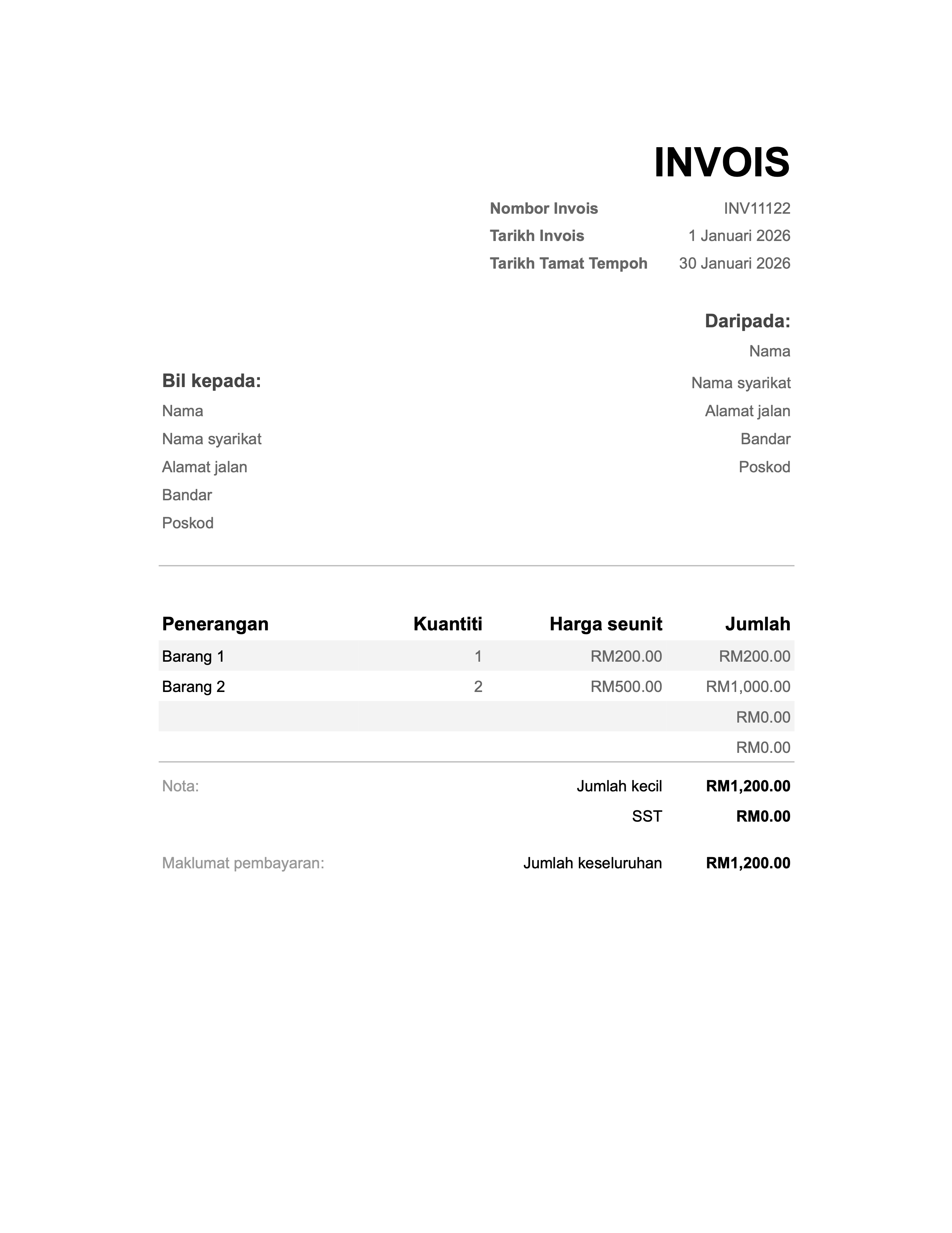 Pratonton templat invois Malaysia