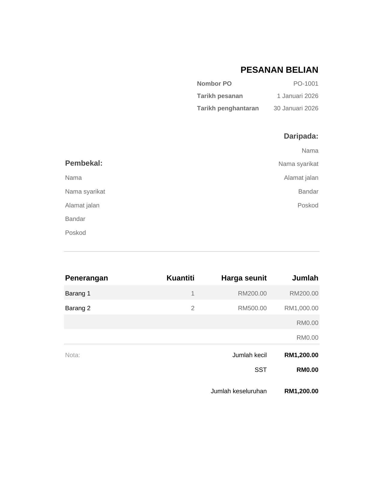 Pesanan belian Pesanan belian