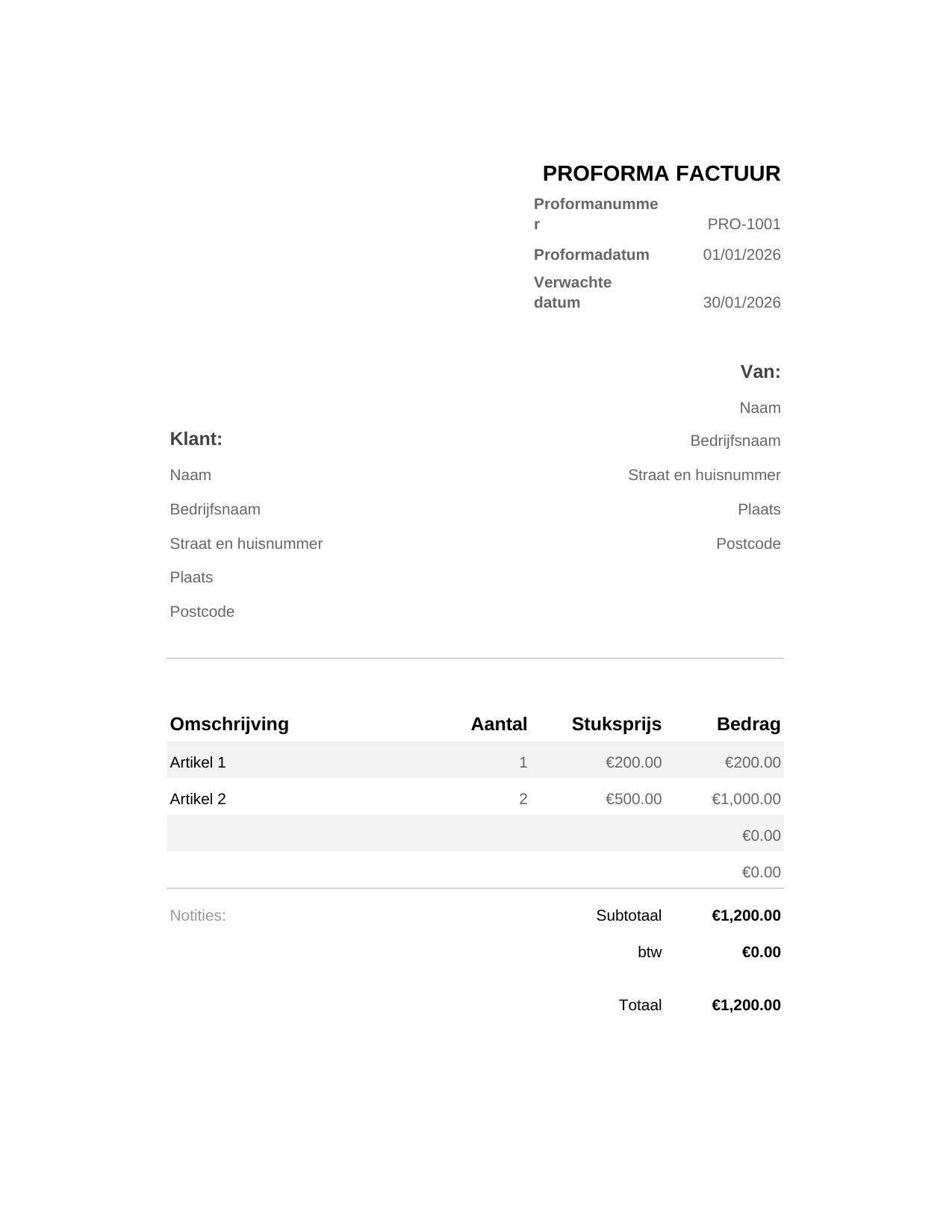 Proforma factuur Proforma factuur