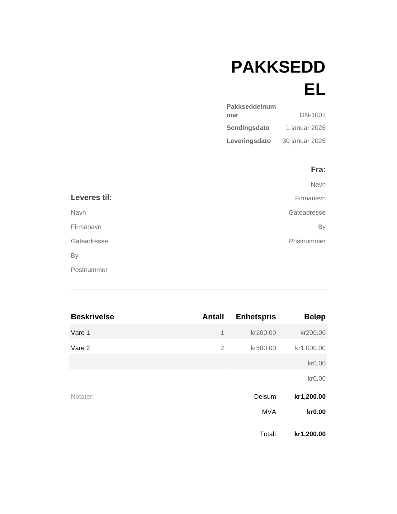 Pakkseddel Pakkseddel