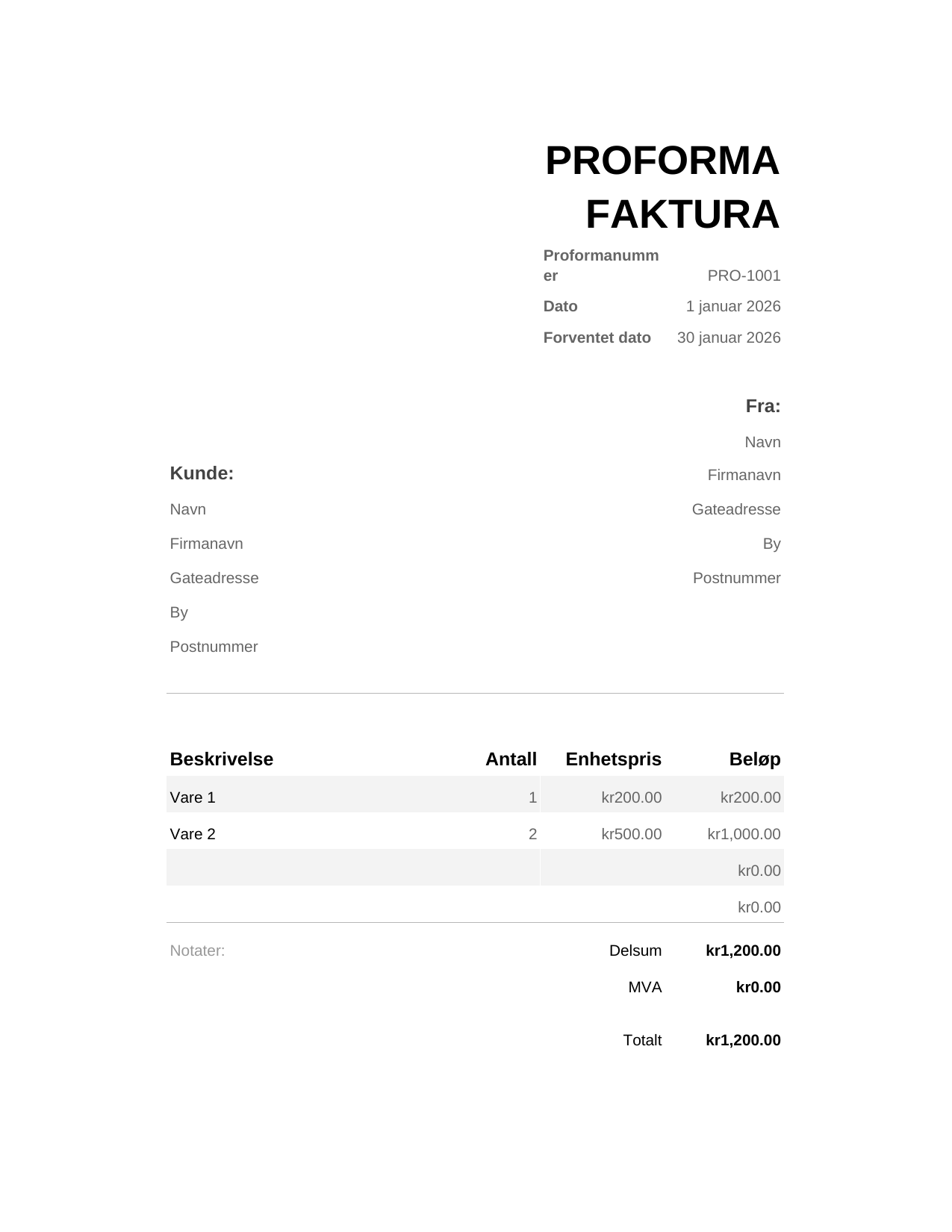 Proformafaktura Proformafaktura