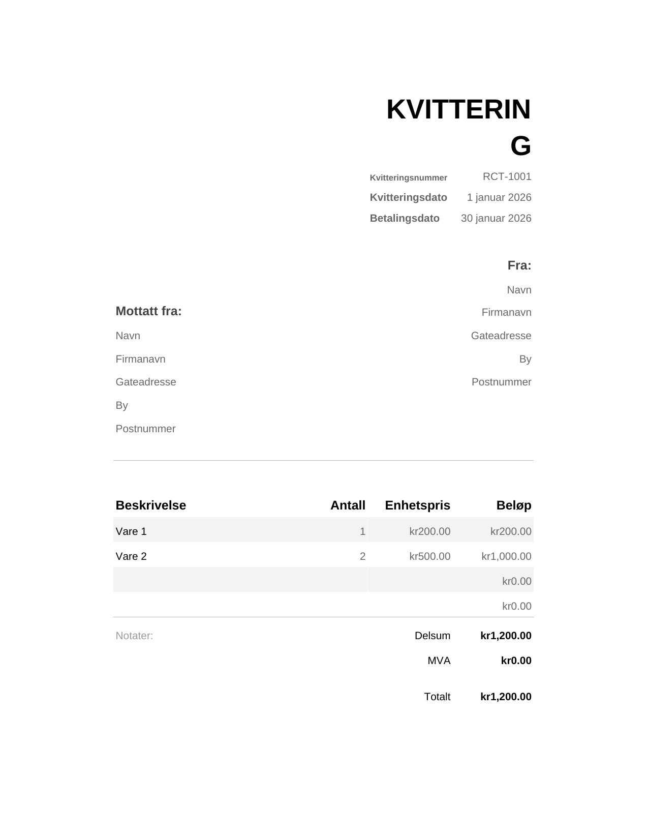 Kvittering KVITTERING