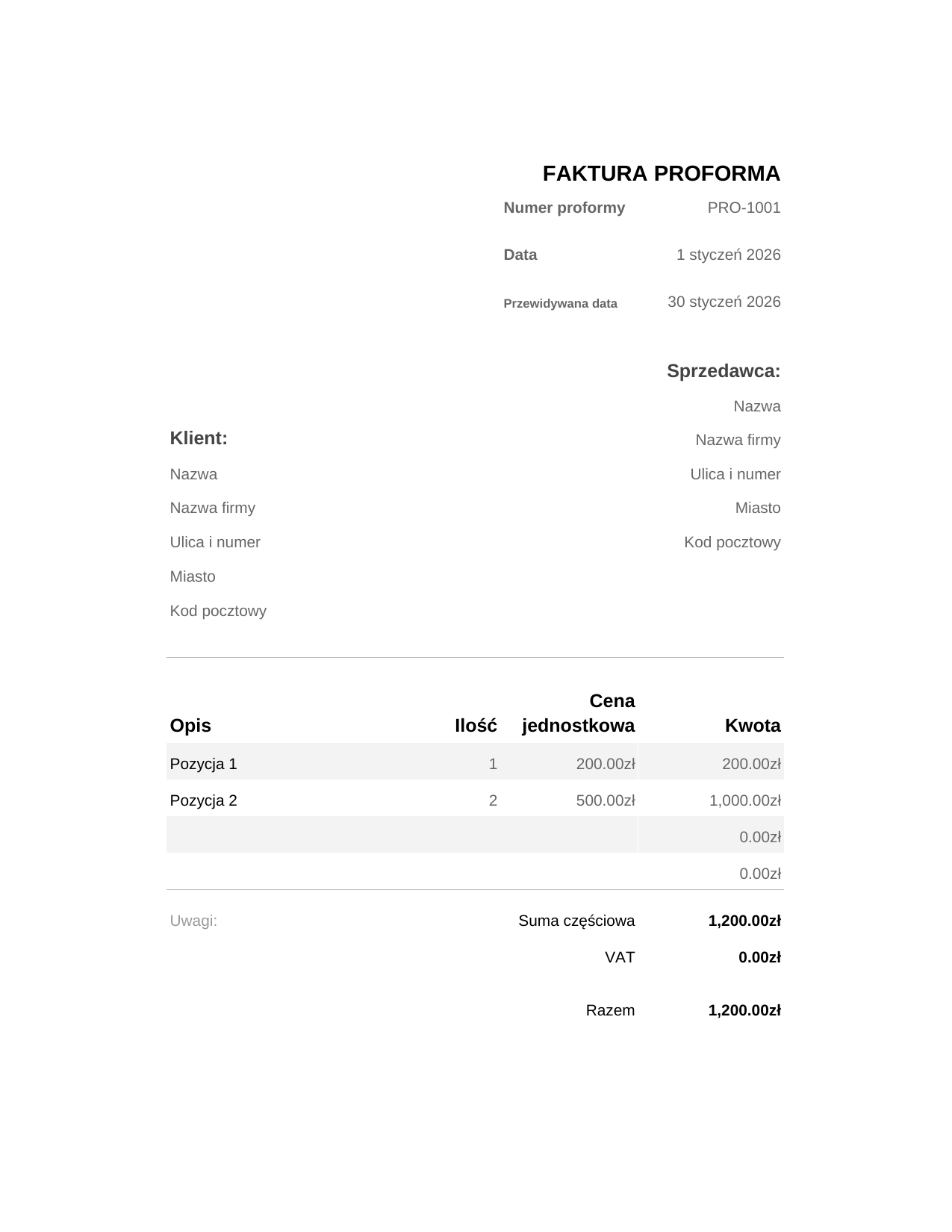 Faktura proforma Faktura proforma