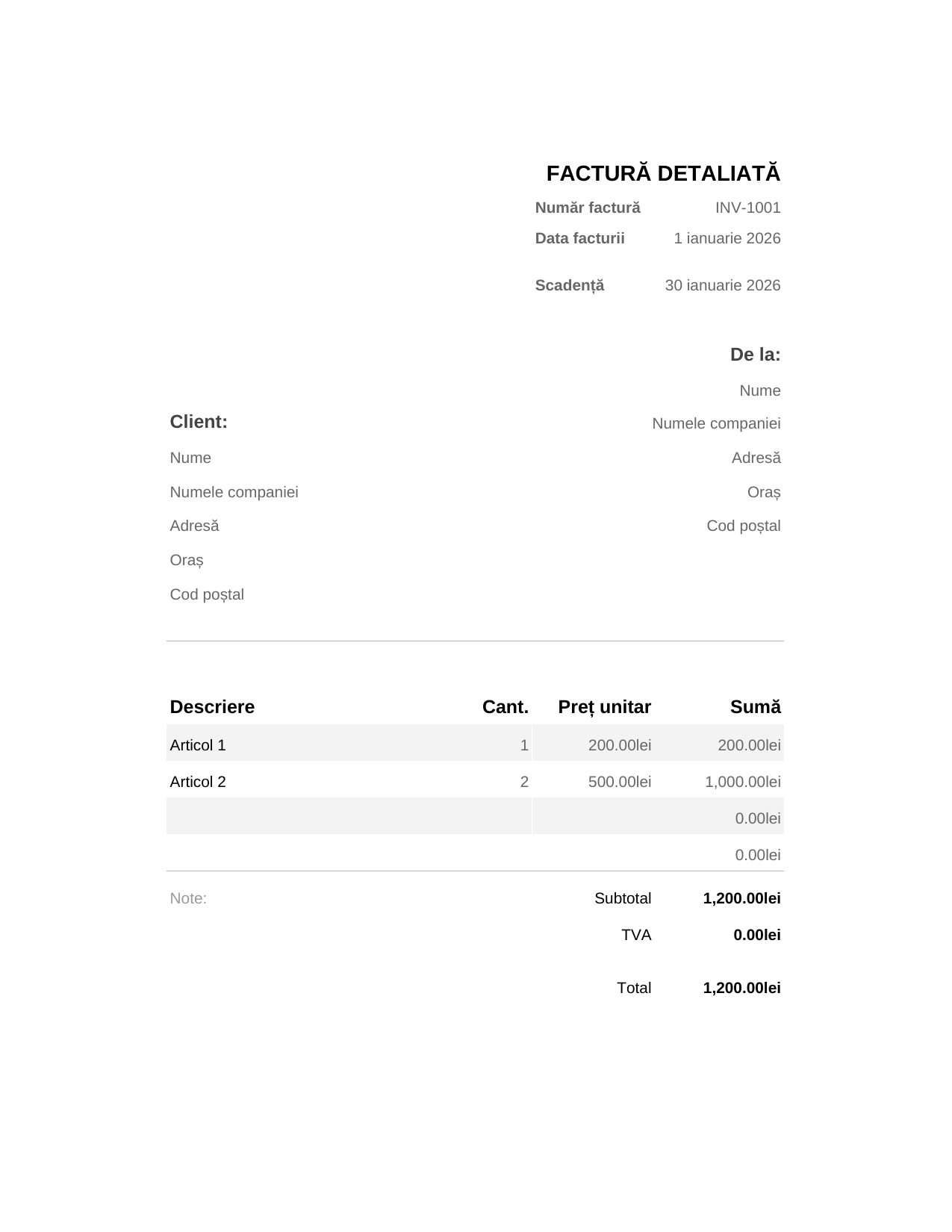 Factură detaliată Factură detaliată