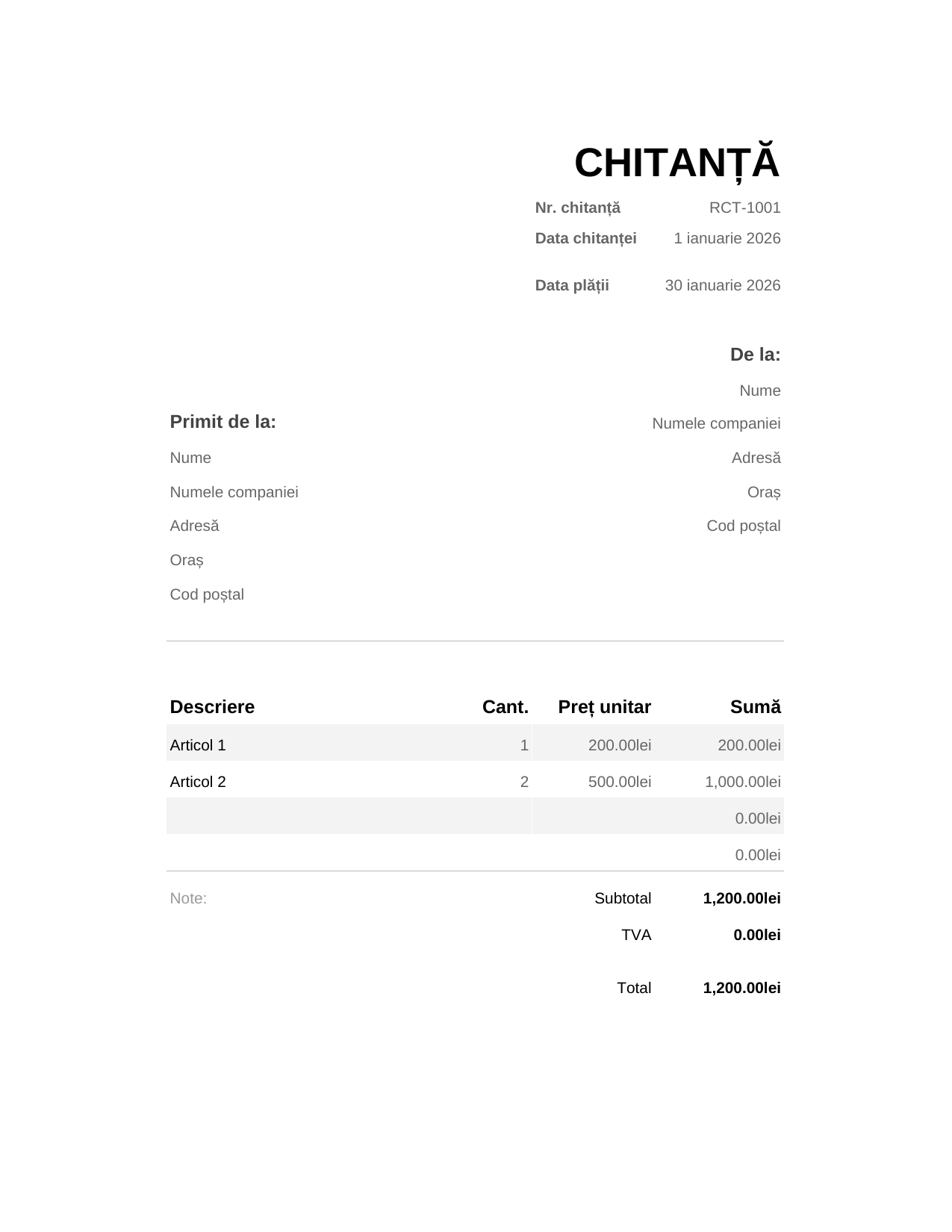 Chitanță CHITANȚĂ