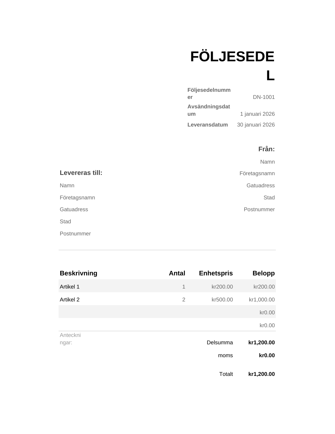 Följesedel Följesedel