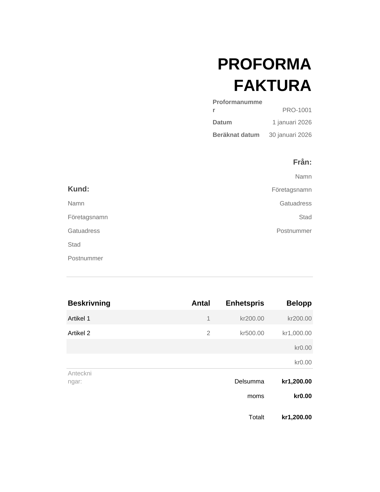 Proformafaktura Proformafaktura