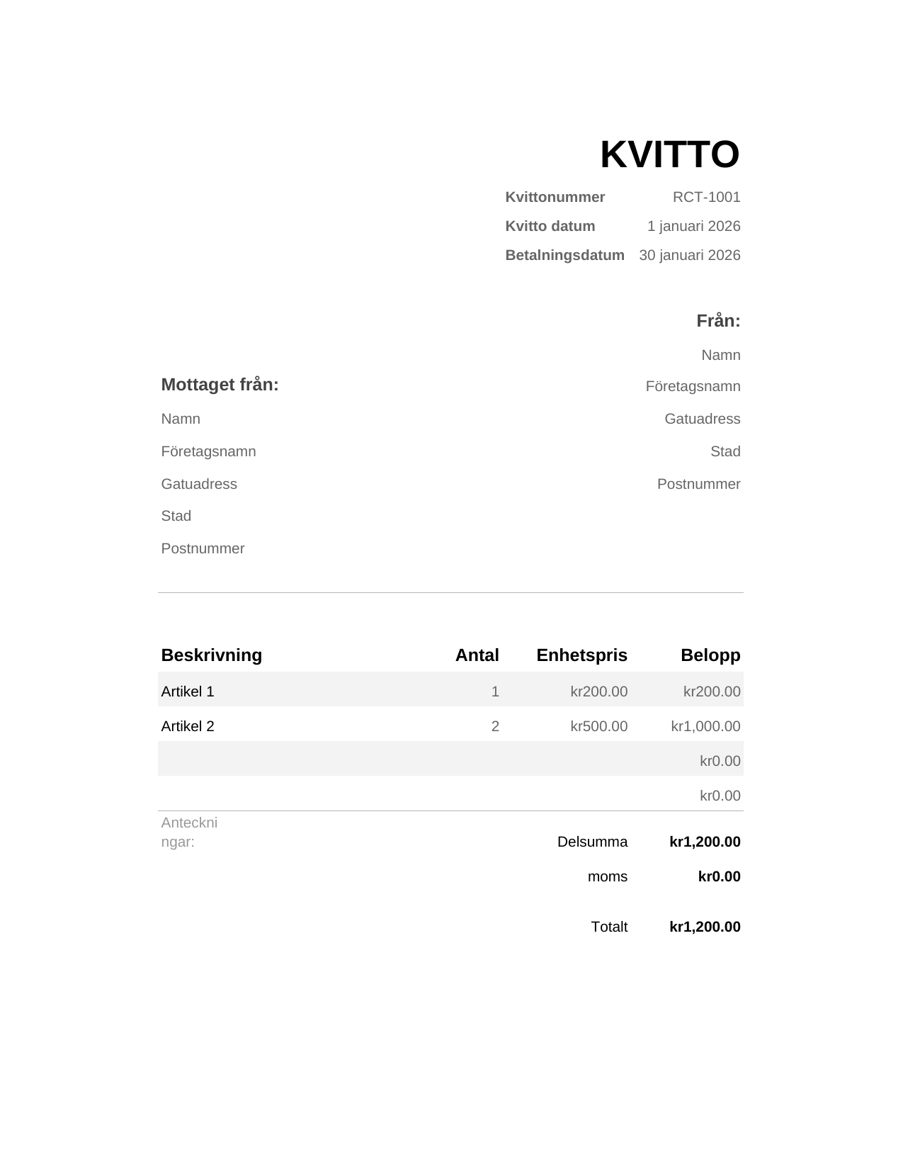 Kvitto KVITTO