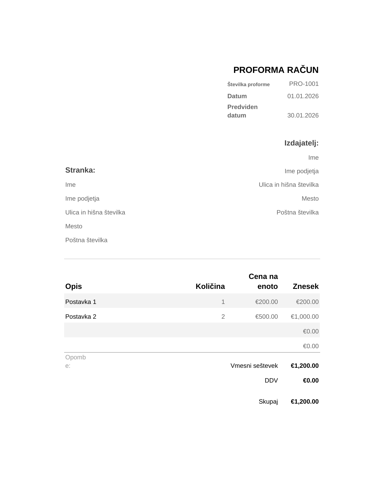 Proforma račun Proforma račun