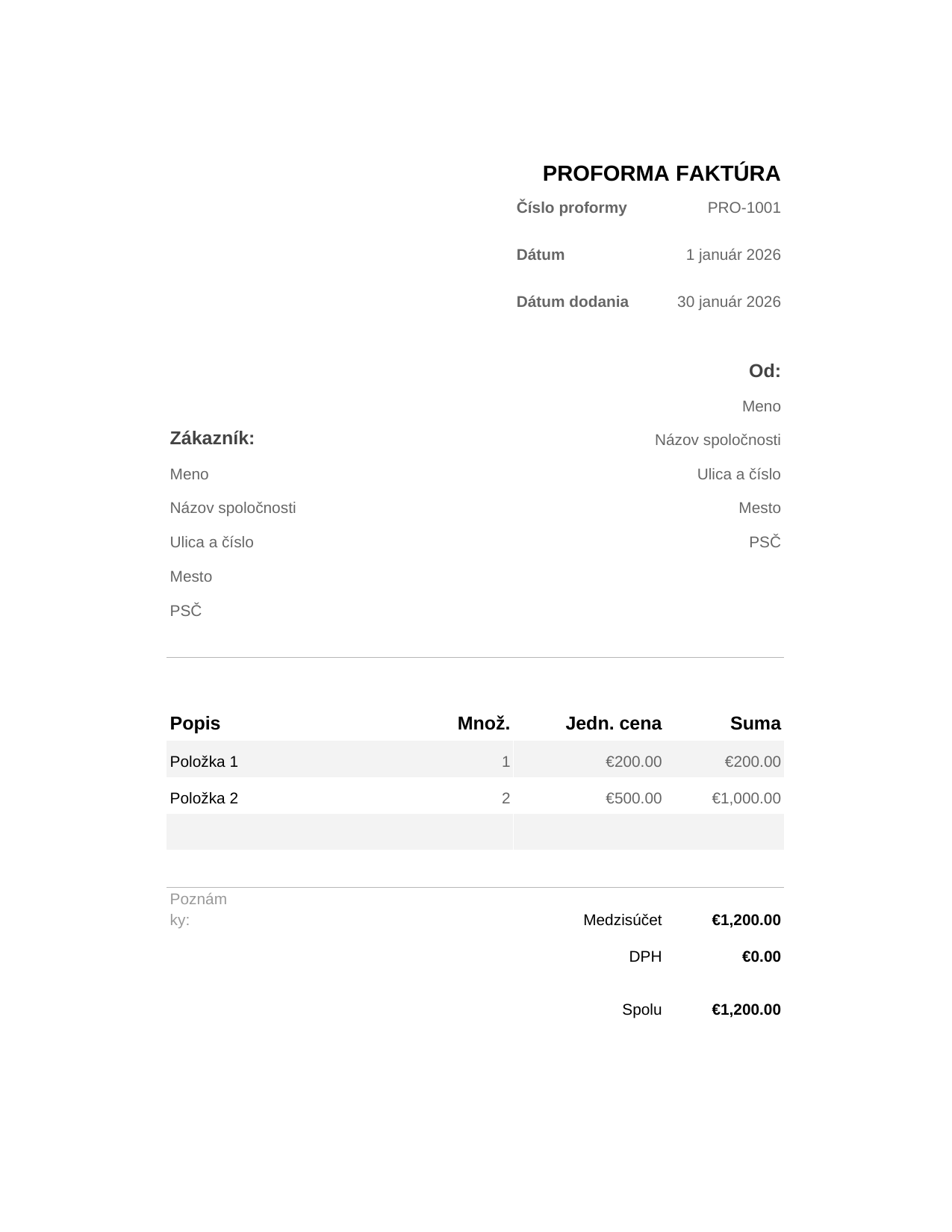 Proforma faktúra Proforma faktúra