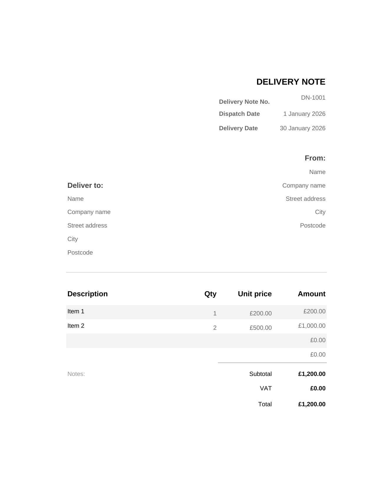 Delivery Note template preview