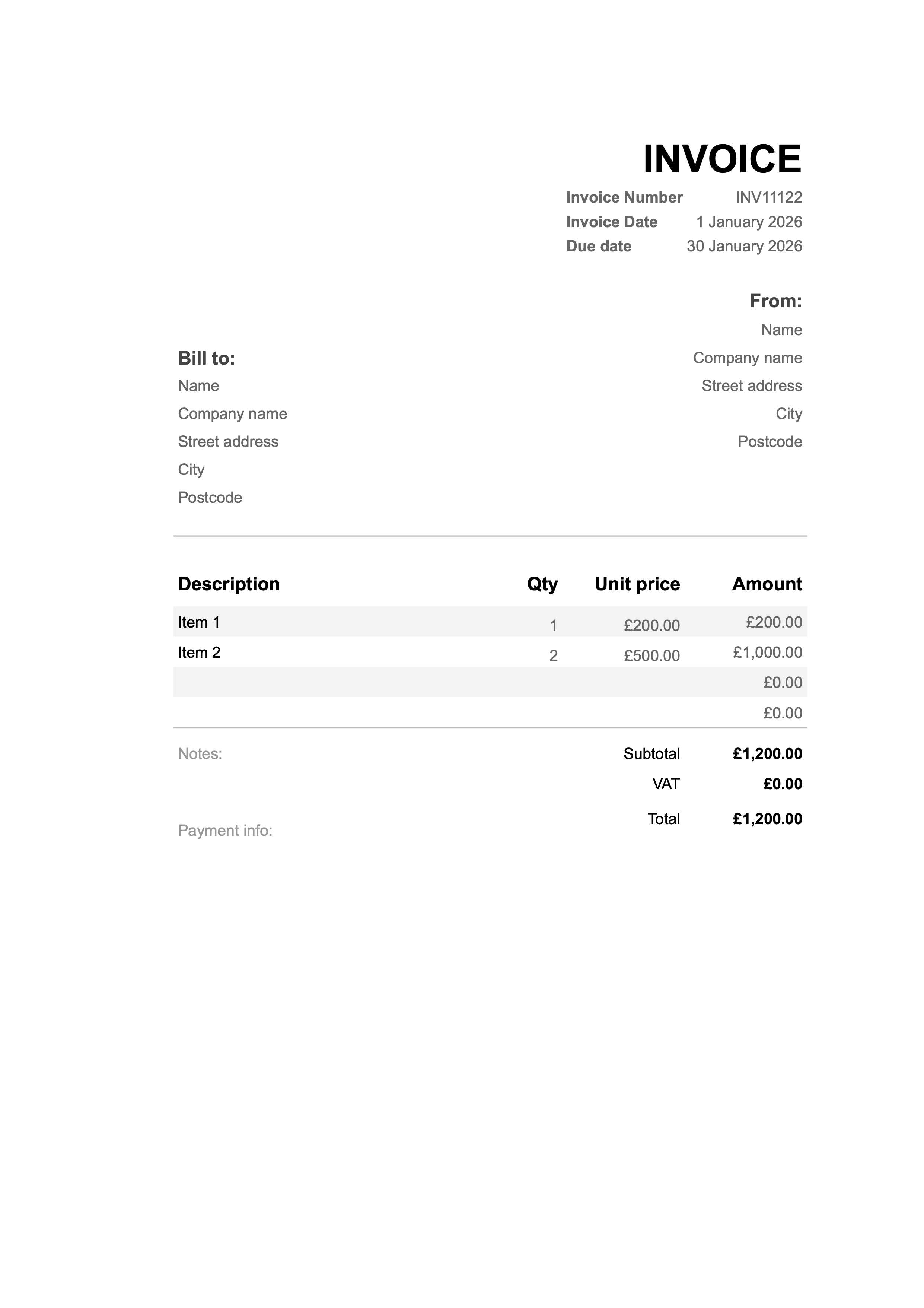 Preview of the United Kingdom invoice template