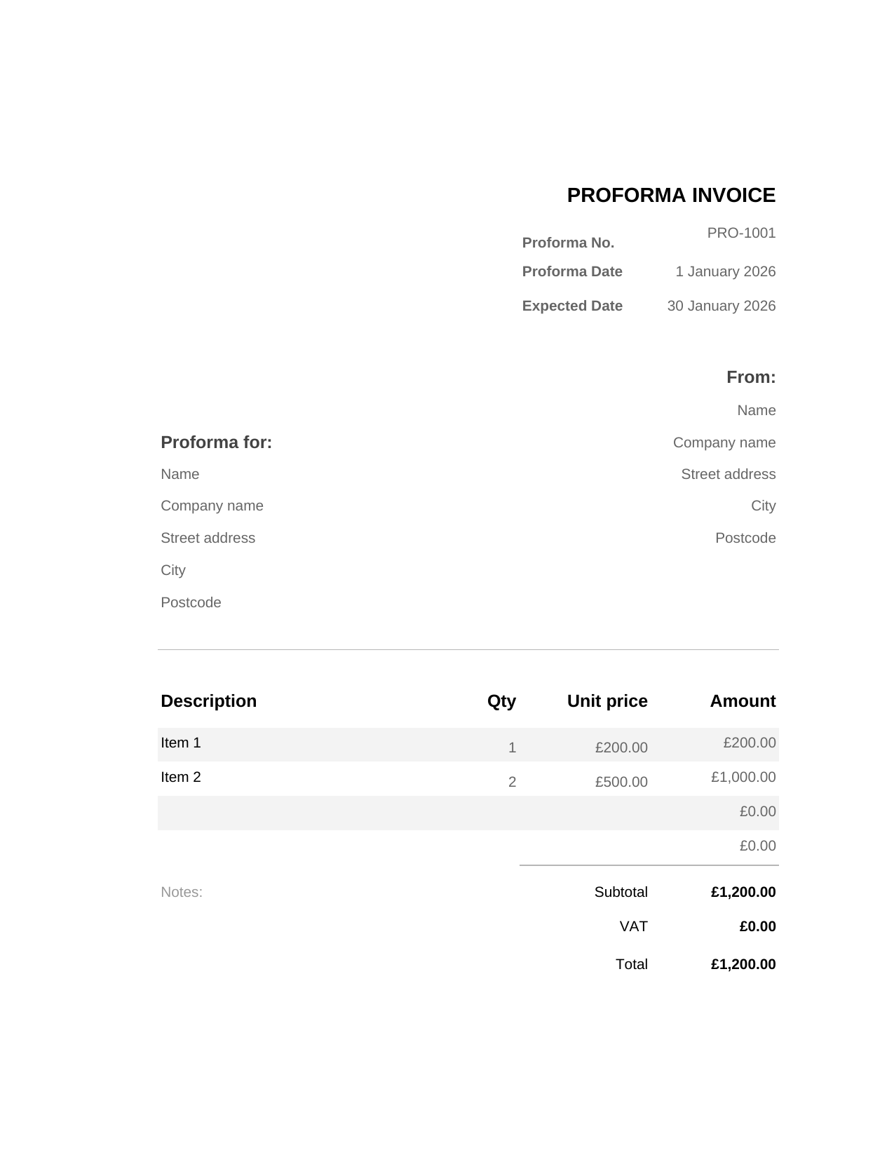 Proforma Invoice template preview